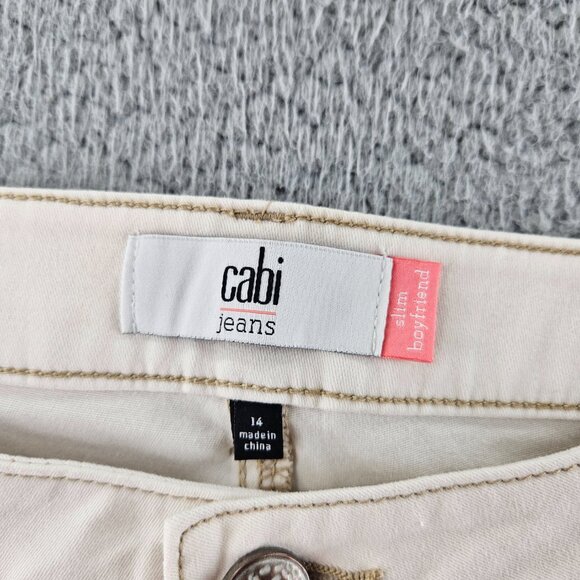 Cabi Jeans Women 14 (38x32) White Slim Boyfriend Distressed Mid Rise Stretch - Picture 4 of 16